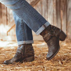 NEW BED STU Rea Leather O-Ring Moto Boot Black Md Rust 7.5